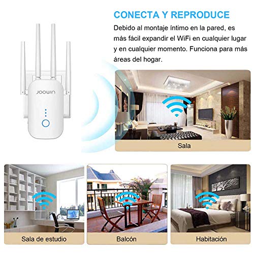 JOOWIN-Repetidor-WiFi-1200Mbps-Amplificador-Senal-WiFi-Banda-Dual-24GHz-y-5GHz-Extensor-de-Red-WiFi-Enrutador-Inalambrico-Punto-Acceso-3-Modos-4-Antenas-Puerto-LANWAN