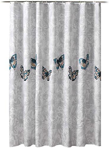 Tennove 95" × 78" Shower Curtain with White Plastic Hooks Water Resistant Fabric Extra Long Shower Curtains Liner for Bathroom(Machine Washable and Heavyweight Hem) (Butterfly, 95" × 78")