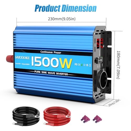 1500 W/3000 W Inverter 12 V 220 V Pure Wave Power Inverter 12 V 220 V/230 V Power Transformer – Remote Control & USB & EU Socket for Car Camper Boat