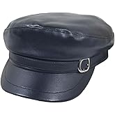 Besforta Women's PU Leather Flat Top Newsboy Cap Vintage Visor Beret Painter Bakerboy Cap Cabbie Hat