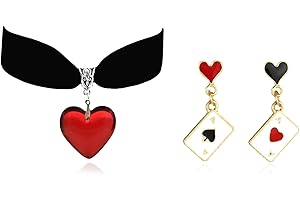 Queen of Hearts Costume Black Choker Necklace for Women Queen of Heart Earrings Necklace Red Heart Necklace Earrings Set Vamp