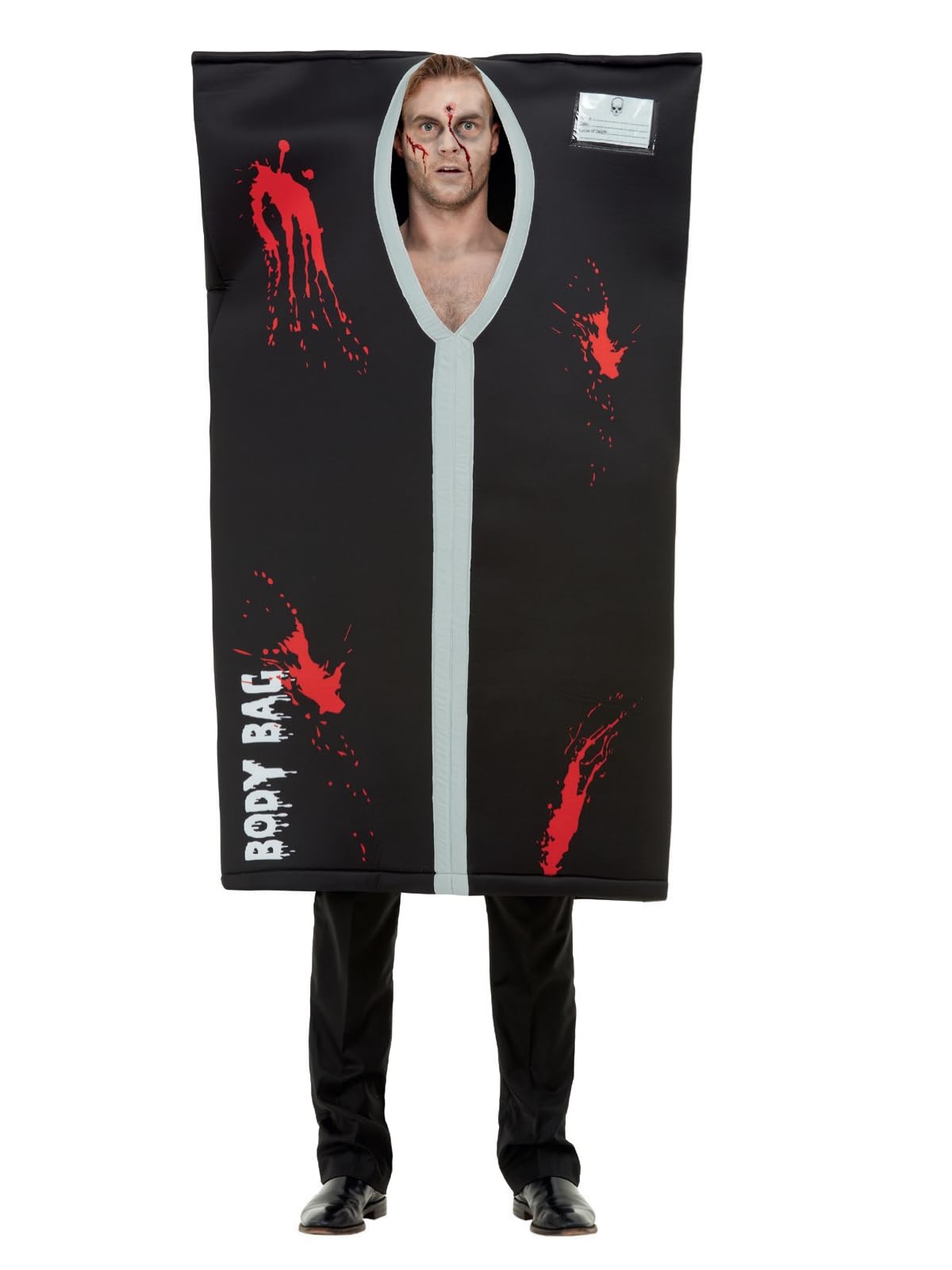 Smiffys Bodybag Costume, Black with All in One, Halloween Adult Fancy Dress, Halloween Dress Up Costumes