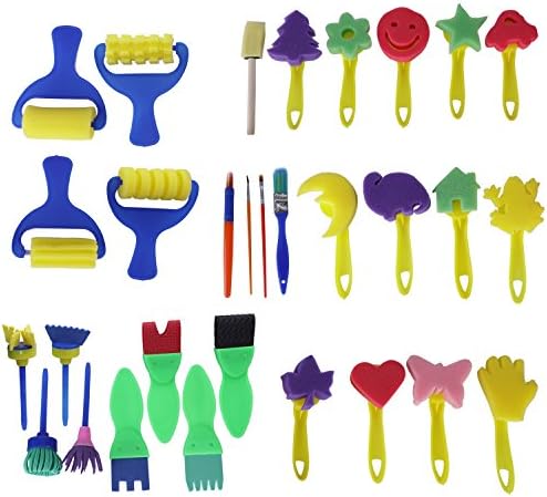 30 Pieces Kids Early Learning Drawing Tools Mini Flower Sponge Painting Brushes Set For DIY Art &amp; Craft Paint Brushes(Assorted Colors)