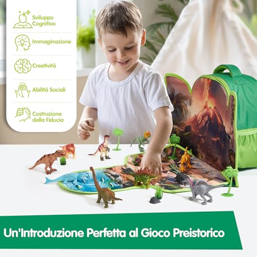 COCO&Friends Dinosaurs Toy for Kids 3-7 Years, Portable Backpack with 3D Foldable Play Mat, Gift for Kids Boys Girls
