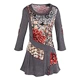 Parsley & Sage - Fig Leaf, 3/4 sleeve v-neck tunic top in a casual floral style