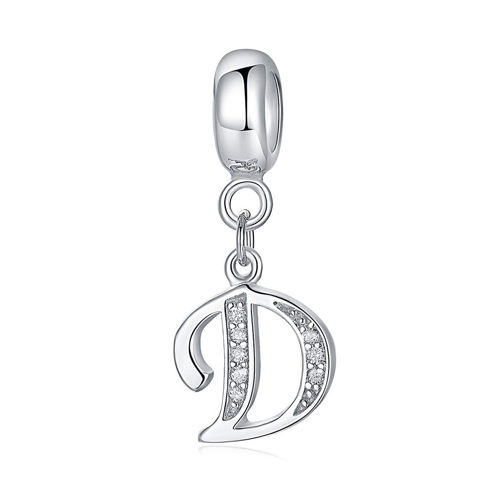 sam panda Alphabet Charms 926 Sterling Silver Letter Initial A-Z Charm Beads Fit pandora for Bracelet, Silver (D)