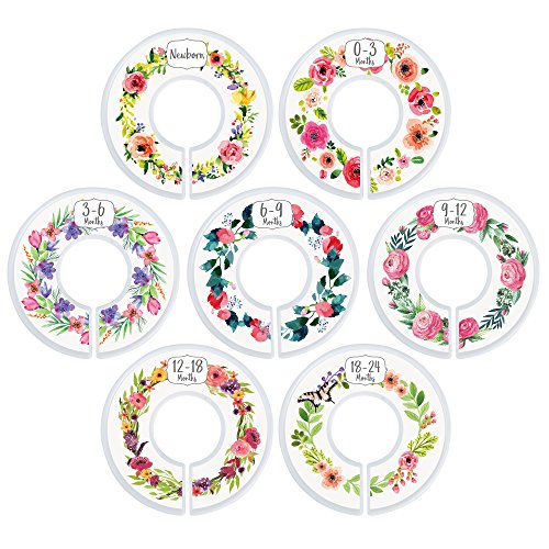 Baby Closet Dividers for Nursery Organization & Decor by Baby Nest Designs - Flower Bouquet Style Dividers Sized from Newborn to 24 Months (7 Pack)