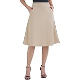 ZXIHZF Women's A-Line Ponte Midi Skirt High Waist Elastic Waistband Office Casual with Pockets