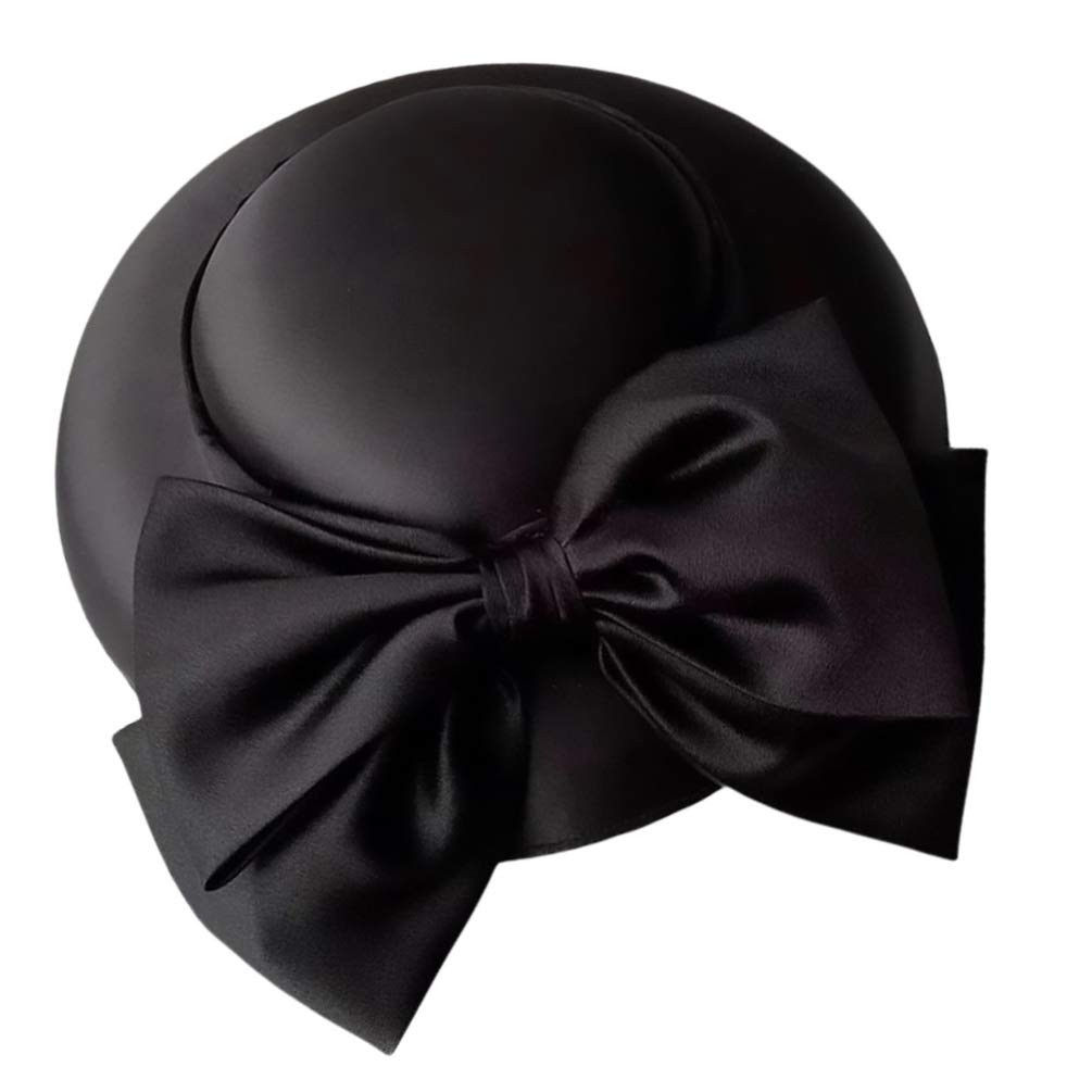 Amosfun Women Derby Hat Large Vintage Church Fascinator Hat Vintage Wedding Hat Cocktail Halloween Party Cap(Black)
