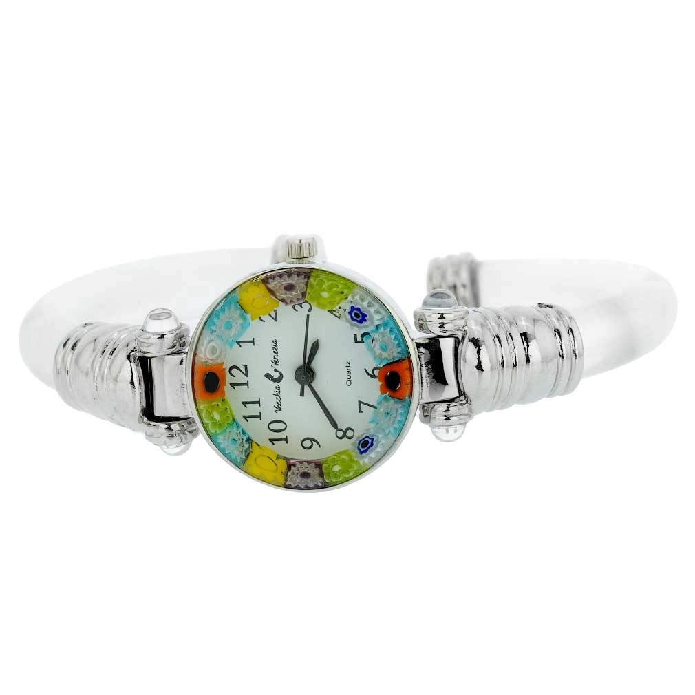 Glass Of Venice Murano Glass Millefiori Bangle Watch - Silver Clear Multicolor