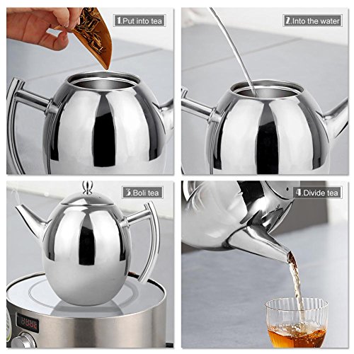 Zunate Teekanne kaffeekanne mit Filter,Edelstahl Teebereiter Kaffeekanne Teekanne mit Siebeinsatz,Dauerhafter,groÃer Kapazität,1L / 1.5L (1L) – Bild 3