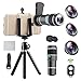 Phone Camera Lens - 4 in 1 Cell Phone Lens kit, 12x Telephoto Lens + 0.65x Wide Angle Lens + Macro Lens + Fisheye Lens,Clip-On Lenses for iPhone Android Smartphone with Tripod+Shutter Remote