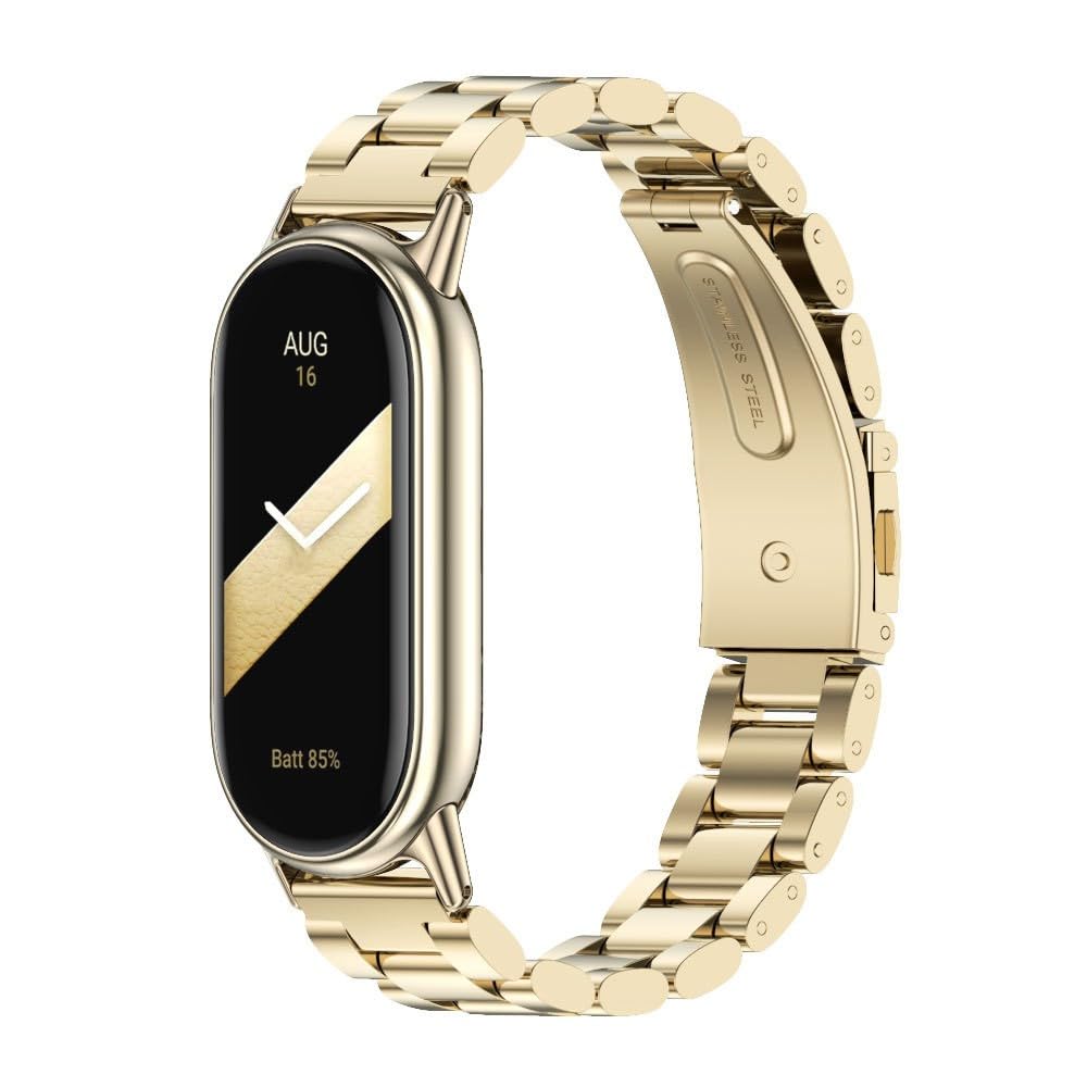XIHAMA Strap Compatible with Xiaomi Mi Band 9/8 Men Women,Stainless Steel Metal Adjustable Replacement Band for Xiaomi Smart Band 9 8 Wristband(Gold)