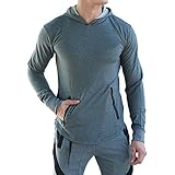 LANGCHEN Men's Gym Workout Hoodie Training Sports Pullover With Zipper Pockets Hoody