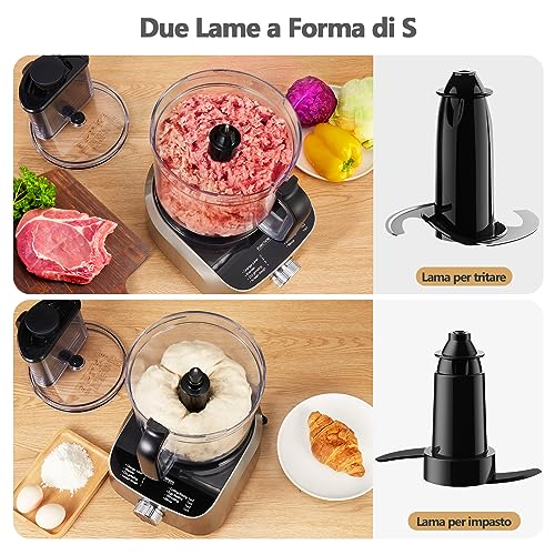 YASHE Multifunction Food Processor - Blender, Kneader, Chopper, Juicer, Kneading Machine with 2.5L Bowl and 1.5L Blender Jug, 3 Speeds with Pulse Function