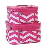 World Traveler Chevron Print Collection Makeup Train Case 2-piece Cosmetic Set
