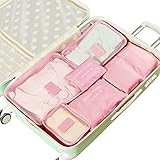 EALEK Packing Cube Set 6pcs,Compression Pouches Travel Luggage Organizers Clothes Storage Bags Laundry Bag (3 Cubes 3 Pouches,Pink)