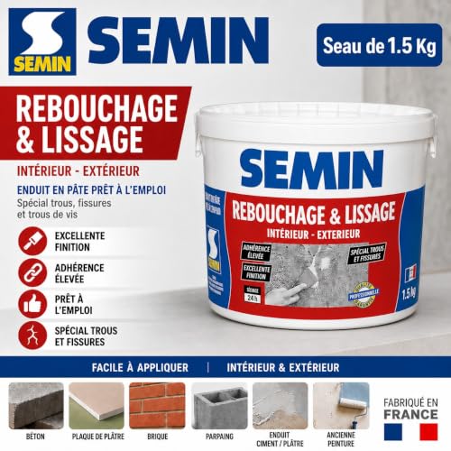 SEMIN 1.5kg Paste Filler - Special Holes, Cracks & Screw Holes - Indoor/Outdoor - Ready to Use - Excellent Finish - High Adhesion