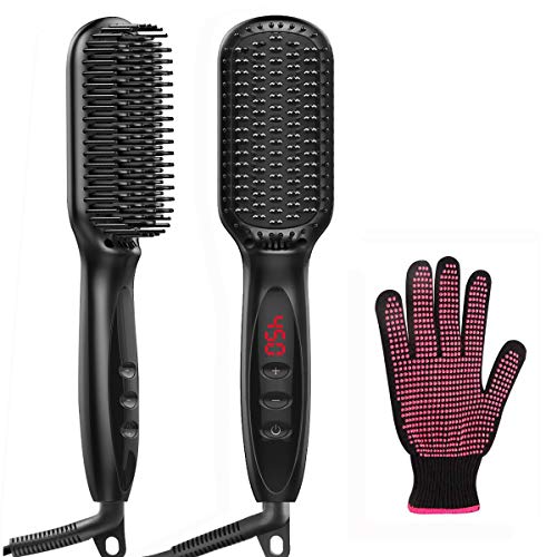 Dallfoll Hair Straightener Brush, 2-in-1 Ionic Enhanced Straightening Brush with Anti-Scald Feature, 30s Fast Ceramic Heating, 12 Heat Levels, Auto-Off Function, Portable Straightening Comb for Home