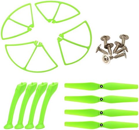 Hobbylane 4pcs Main Blades Propeller 4pcs Propeller Protectors Frame 4pcs Landing Skid For Syma X8/X8C/X8W/X8G/X8HC/X8HW/X8HG RC Quadcopter Green Carbon Fiber Props CW/CCW For RC Multi-Copter