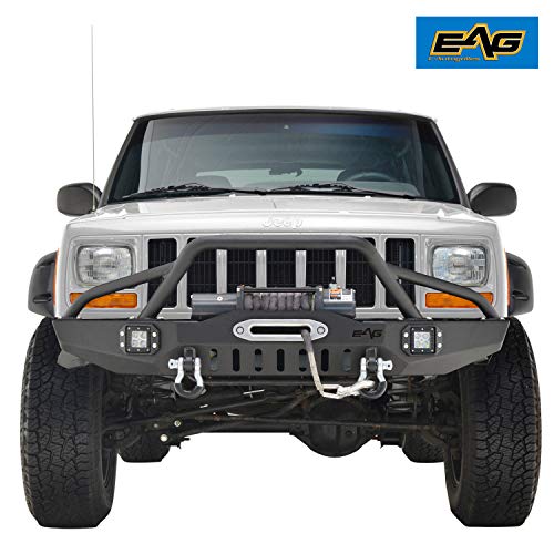 EAG Steel Front Bumper with LED Lights and Winch Plate Fit for 8401 Cherokee MJ