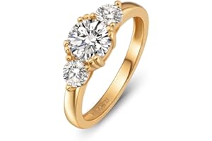 Jeulia 1ct Moissanite Three Stone Ring for Women 925 Sterling Silver Gold-Plated Vintage Fancy Engagement Ring Wedding Band B