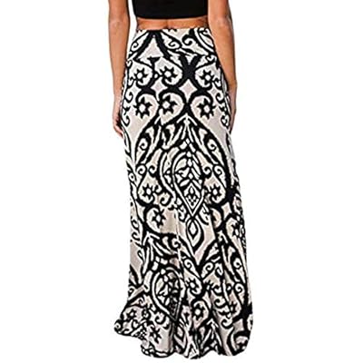 TOPUNDER Vintage Long Maxi Skirt for Womens Coral Print High Waist Skater Skirts Ladies