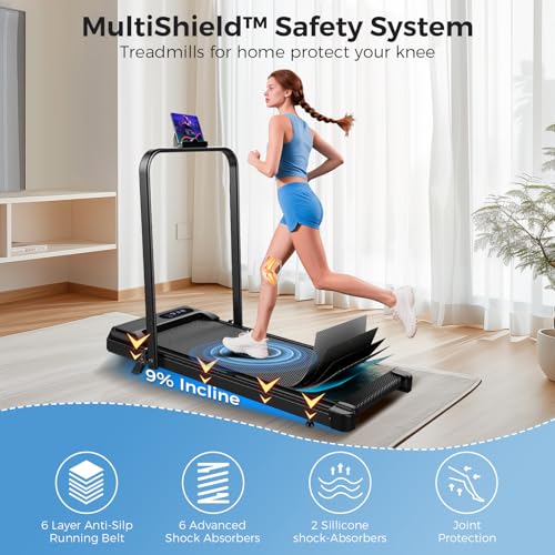 Aiteid Treadmil Foldable Portable Compact with 2.5-3.0HP Motor, 9-12% lncline, 350LBS Capacity, Under Desk Walking Pad for Home Office Small Space, Remote Control, Installation-Free, Quiet Brushless