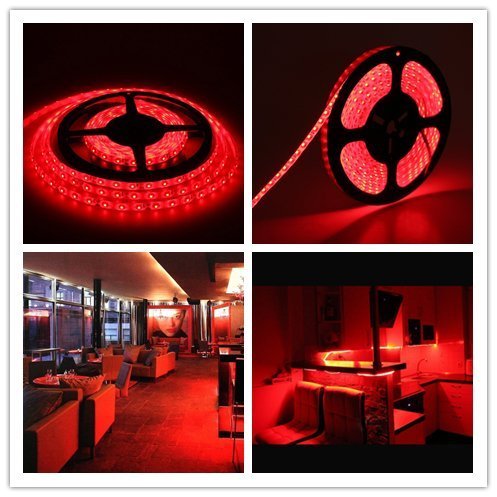 Water-resistance IP65, 12V Waterproof Flexible LED Strip Light, 16.4ft/5m Cuttable LED Light Strips, 300 Units 3528 LEDs Lighting String, LED Tape(Red)