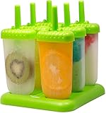 Kitchen Paradise Ice Pop Maker Popsicle Mold- Set of 6 Green Reusable, BPA free, Durable Tupperware Quality Molds with Sturdy Tray, Includes Recipe E-Book - Great Gift