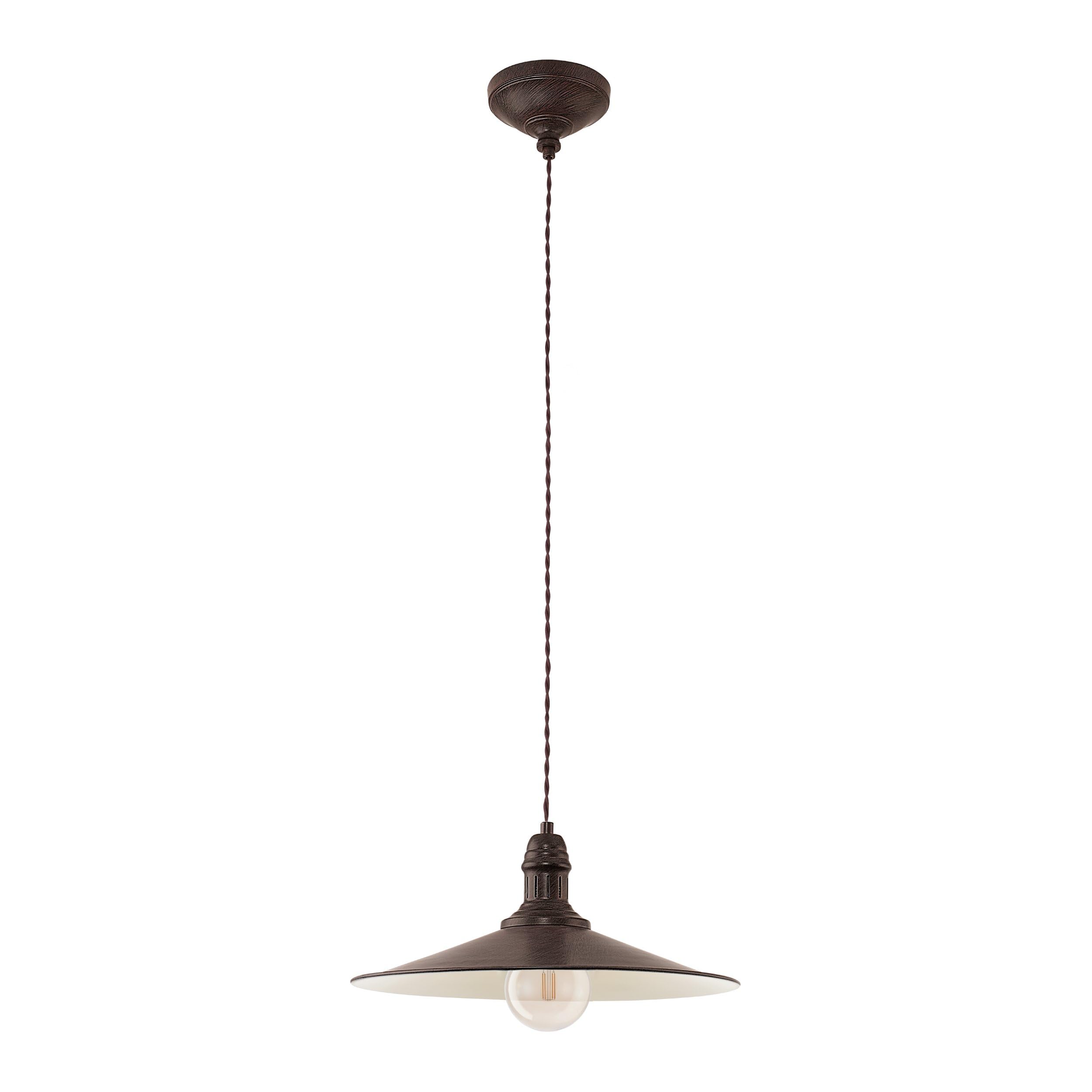 Eglo Pendant Light Stockbury, 1-Light Hanging Lamp Industrial, Vintage, Retro, Steel Pendant in Antique Brown, Beige, Dining Table Lamp, Living Room Hanging Light, E27 Socket, Ø 36 cm