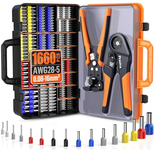Preciva Hexagonal Crimping Tool Set, 0.08-16 mm² Wire End Ferrules Set, Compatible with 1660 Monotube Clamps, Self-Adjusting Crimping Pliers, Wire End Ferrules, Crimping Pliers, Crimping Pliers, Power Tool Set