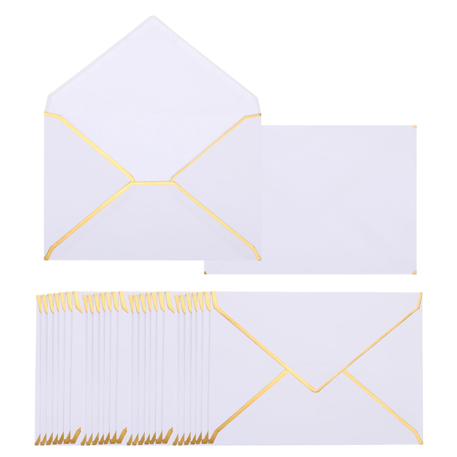 PATIKIL 200 Pack 5 x 7 Envelopes with Gold Border Christmas Envelopes for A7 Cards V Flap Envelopes for Office Wedding Gift Cards, Invitations, Photos, Graduation (White)