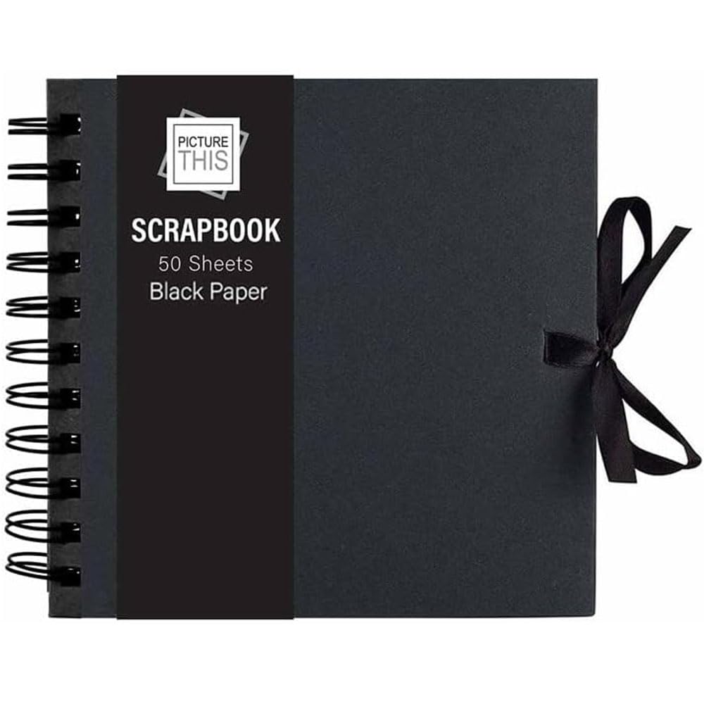 Sixstore Kraft Small/Medium/Large Square Scrapbook- Quality Kraft Paper Scrapbook with Ribbon (Black, Small 15cm x 15cm - 50 Sheets)