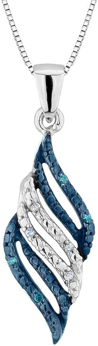 Amazon.com: White and Blue Diamond Pendant Necklace Sterling Silver with Chain: Clothing