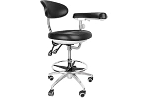 Healthible Dental Assistant Chairs, 360 Degree Rotation Armrest Black PU Leather Assistant Stool Chair Height Adjustable Doctor Chair