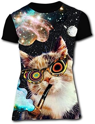 Boss Cat Womens T-Shirt 3D Print Tshirts Novelty Round Short Sleeve Comfy Tops M