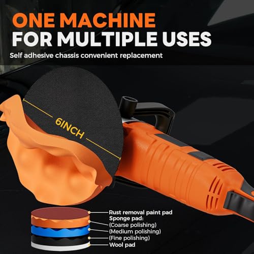GOGOBAO Buffer Polisher, 1200W 7 Inch/6 Inch Car Polisher Set, 7 Variable Speed 600-3000 RPM, Car Polishers and Buffers with Detachable Handle for Car, Boat Sanding, Polishing, Waxing
