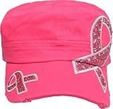 Breast Cancer Awareness Hats - Pink Ribbon Rhinestone – 100% Cotton (10 Colors & Styles) --- 2,000+ Sold