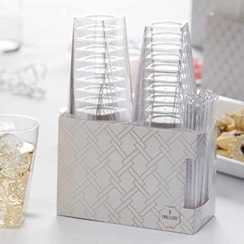 WNA 20 Piece Tableluxe Cups with Swizzle Sticks, Clear