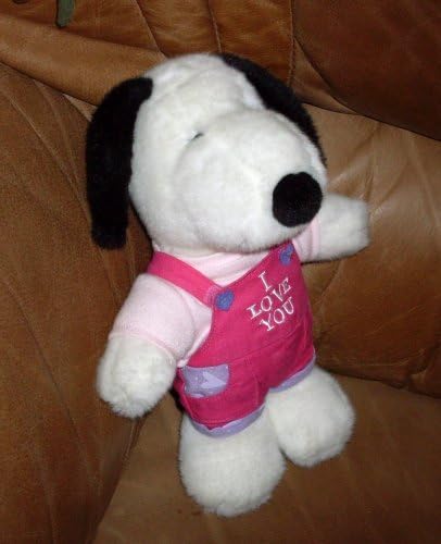 Peanuts 11" PLUSH SNOOPY Doll in Pink I LOVE YOU Overalls - ADORABLE!