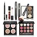 Huamianli 7Pcs Cosmetic Makeup Set 4 Colors Pressed Powder Mascara Eyeshadow Eyebrow Powder Lip Gloss Eyeliner Pen Blush Brush