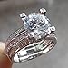 Newshe Jewellery Round Pink Cz 925 Sterling Silver Wedding Band Engagement Ring Sets Size 5-12