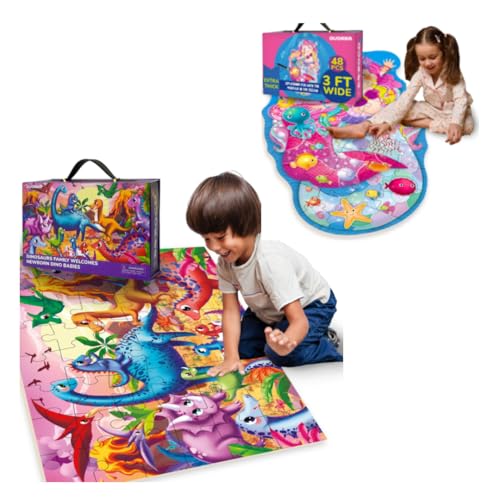 QUOKKA Set of 2 Giant Floor Puzzles for Boys and Girls - Dinos - Mermaid
