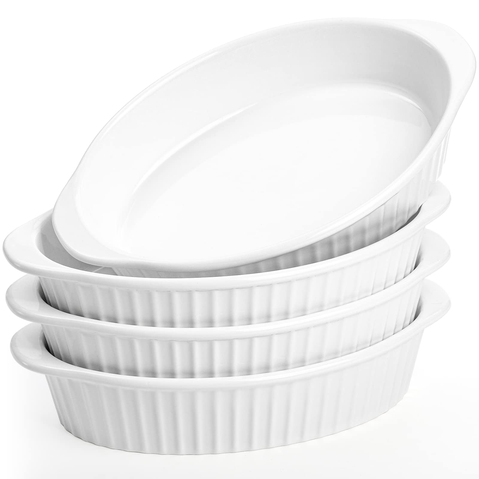 Photo 1 of Foraineam 4 Pack 15 oz White Porcelain Oval Baking Dishes, 8.8 x 5.5 x 1.8 Inch Au Gratin Pans Small Table Serving Dish, Lasagna Pan Crème Brulee Bakeware Set with Double Handles, Dishwasher Oven Safe