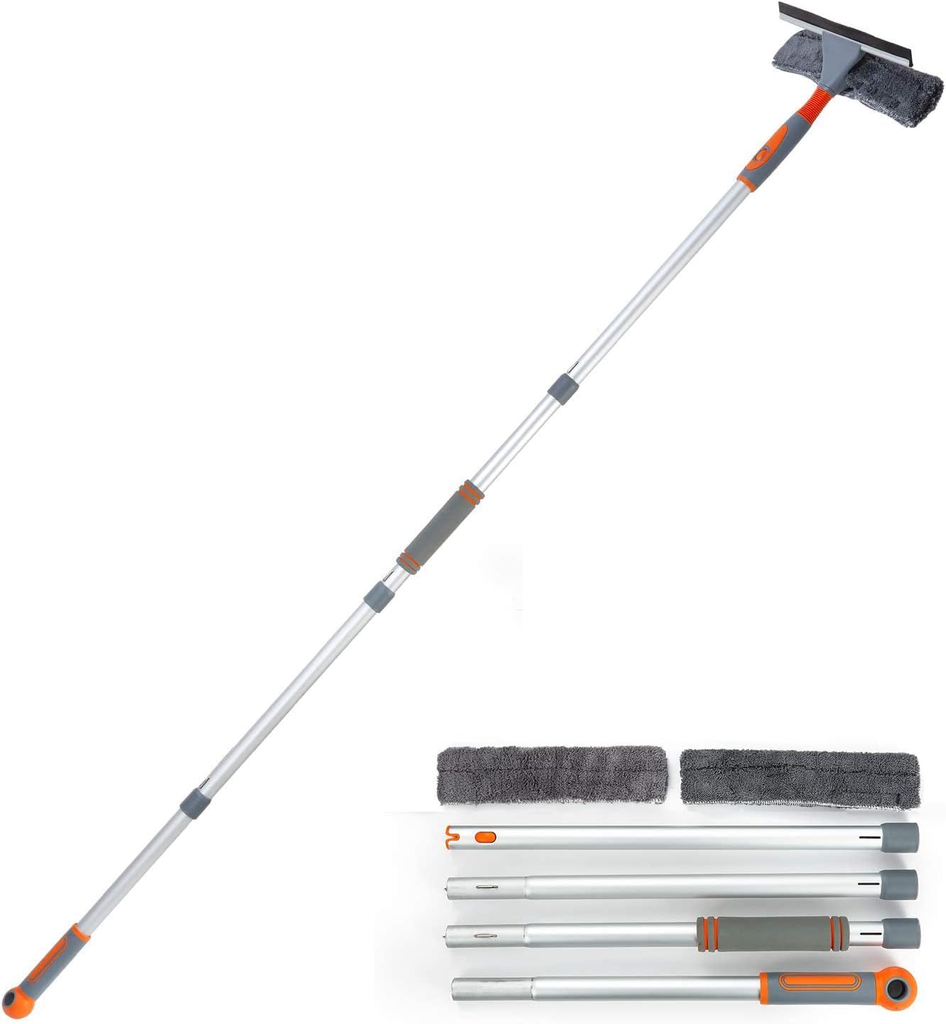 Professional Window Wiper Cleaner, 2 in 1 Shower Wiper with Extension Rod, Telescopic Window Washer with Flexible Head, Glass Cleaning Tools for Indoor and Outdoor, For Tall Windows