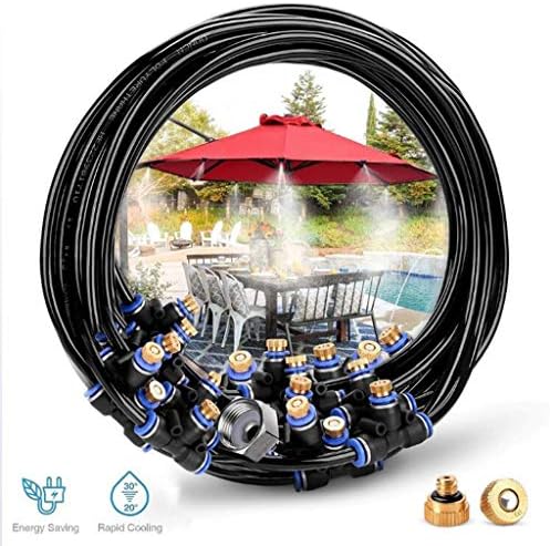 Misting Micro Flow Drip Irrigation Kit, Garden Patio Cooling System 75.46FT (23M) Misting Line 17 Brass Mist Nozzles Brass Adapter(3/4)