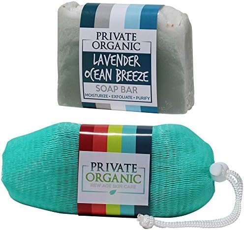 All Natural Vegan Bar Soaps - USDA Certified Organic- Handmade - Exfoliating & Moisturizing- Beautiful Scent- Best For Body/ Face/ Hands - With Soap Saver Pouch (Lavender Ocean Breeze)