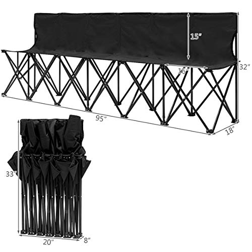 Giantex Portable Folding 6 Seats Chair Sideline Bench W/Seat Backs & Carry Bag Sports Team Camping (Black)