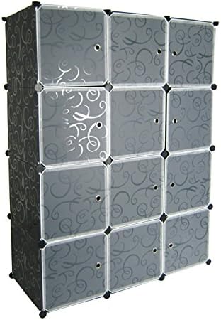 SunHome Multi-Function 12x Interlocking Rack Organizer / Storage Shelves With Door - Make Into Any Shape or Size to Organize Shoes, Clothing, Toys, DVDs And More